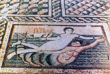 A discovery before the 2006 excavations, a mosaic piece with the design of Triton the God of the Sea 
kidnapping a bathing woman in the lake