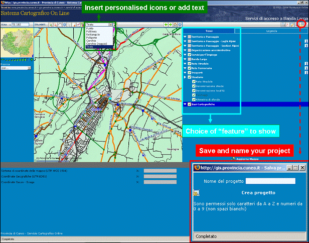 Figure 3: Province of Cuneo WebGIS. Customizing the encoding and content of a map