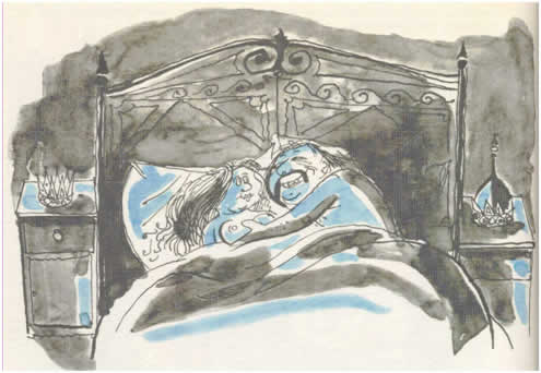 Karikatur von "Kriemhild überredet Etzel" von Rudolf Angerer