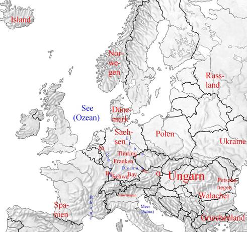 Abb. 1: Länder, Völker und Gewässernamen im Nibelungenlied