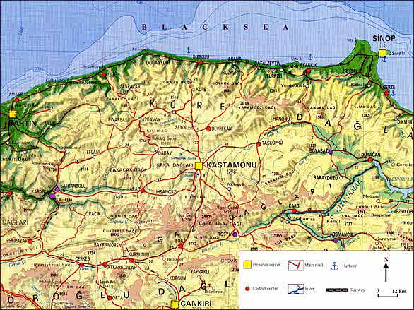 Physical Map of Tasköprü and Surroundings